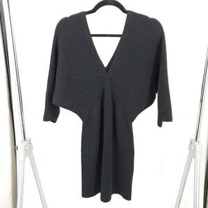 Catherine Malandrino Ribbed Double V Neck Dolman Sleeve Sweater Dress S/M Black